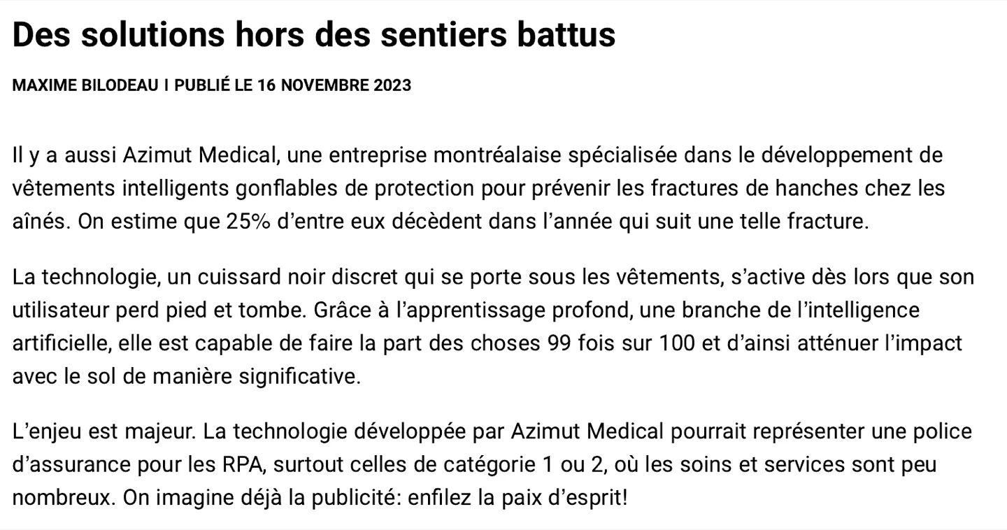 Extrait de l'article des Affaires « Des solutions hors des sentiers battus ».